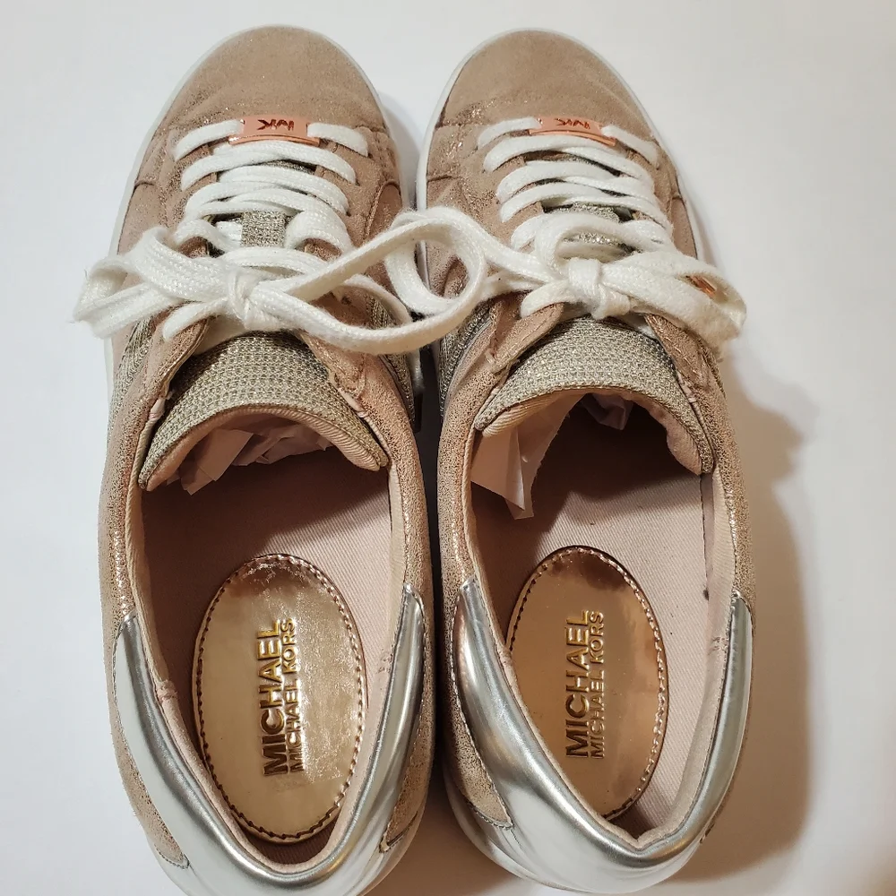 Michael Kors Keaton Stripe Metallic Mixed Leather Sneakers